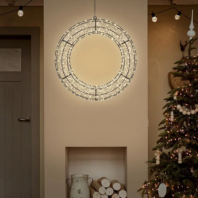 ECD Germany LED Weihnachtskranz Ø50 cm mit Lichterkette 720 LEDs -  - Großer beleuchteter Metallring/Kranz mit warmweißen LEDs, als festliche Dekoration an der Wand hängend.
