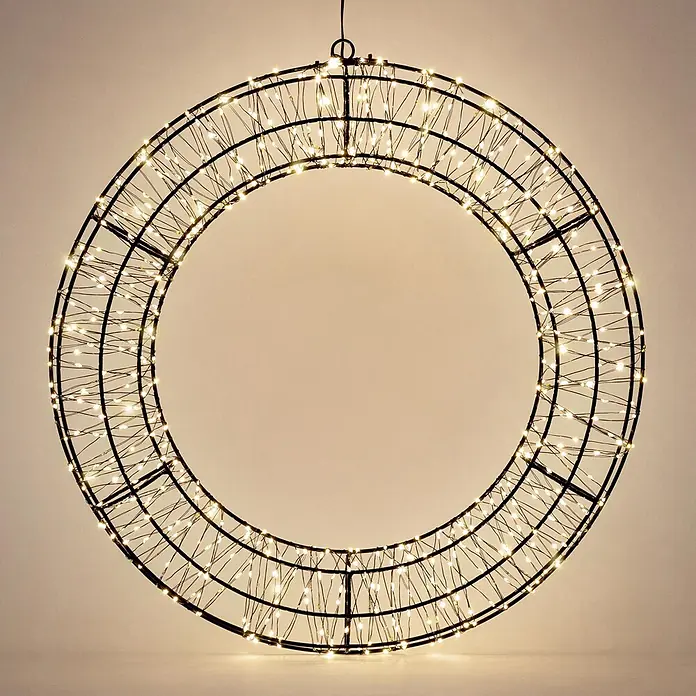 ECD Germany LED Weihnachtskranz Ø38 cm mit Lichterkette 480 LEDs -  - Großer schwarzer Metallring mit zahlreichen warmweißen LED-Lichterketten für festliche Beleuchtung.
