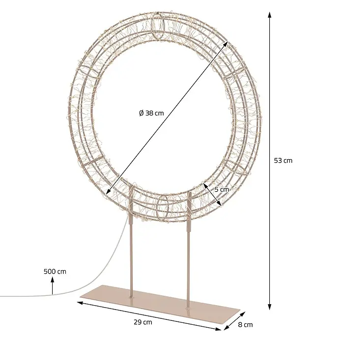 ECD Germany LED Weihnachtskranz 53 cm, Weihnachtsdeko mit Lichterkette -  - Beleuchteter Deko-Ring mit beigem Metallrahmen und warmweißer Lichterkette auf einem Standfuß. Höhe 53 cm, Ringdurchmesser 38 cm.