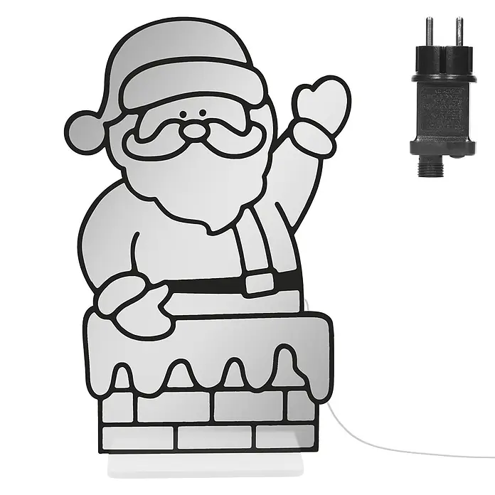 ECD Germany LED-Weihnachtsdekofigur Weihnachtsmann 3D Spiegel Lichterkette mit Timer 38x60 cm - 38 x 15 x 60 cm, Bunt, LED - Weihnachtsmann-Silhouette beim Klettern aus einem Schornstein, eine festliche Leuchtdekoration mit Stecker.