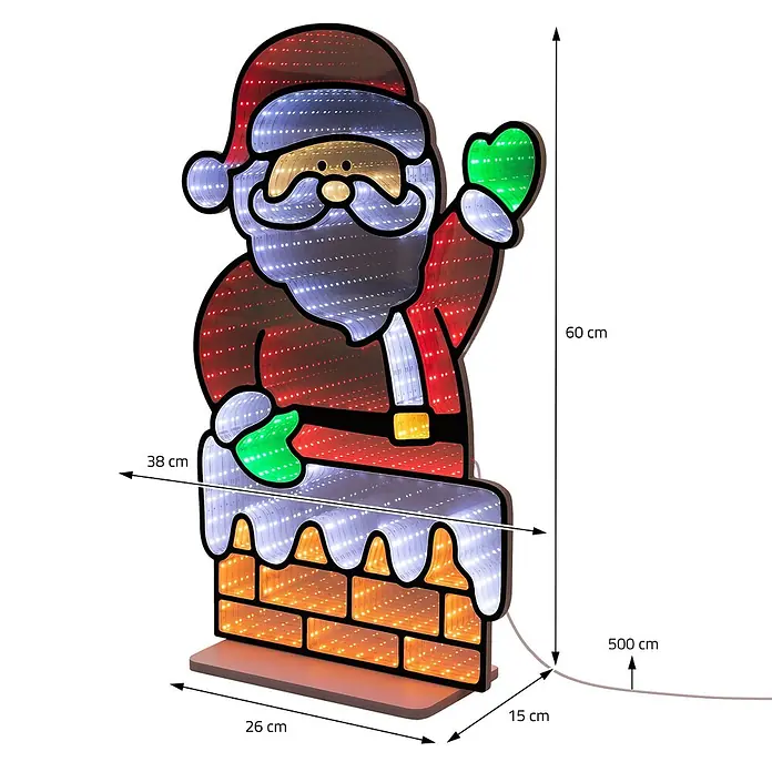 ECD Germany Weihnachtsdeko Weihnachtsmann LED Infinity Mirror 3D-Effekt -  - LED-Unendlichkeitsspiegel-Effekt Weihnachtsmann und Schornstein Weihnachtsdeko, 60cm hoch.