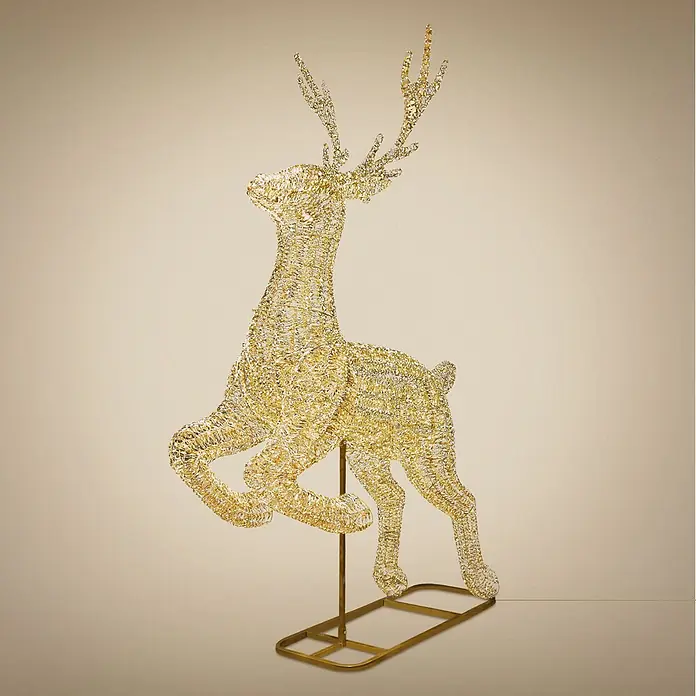 ECD Germany LED Rentier Outdoor XXL Weihnachtsfigur 337 cm Weihnachtsdeko -  - Goldglitzernde Drahtgitter-Rentierdekoration auf rechteckigem Sockel, ideal für festliche Heimdekoration.