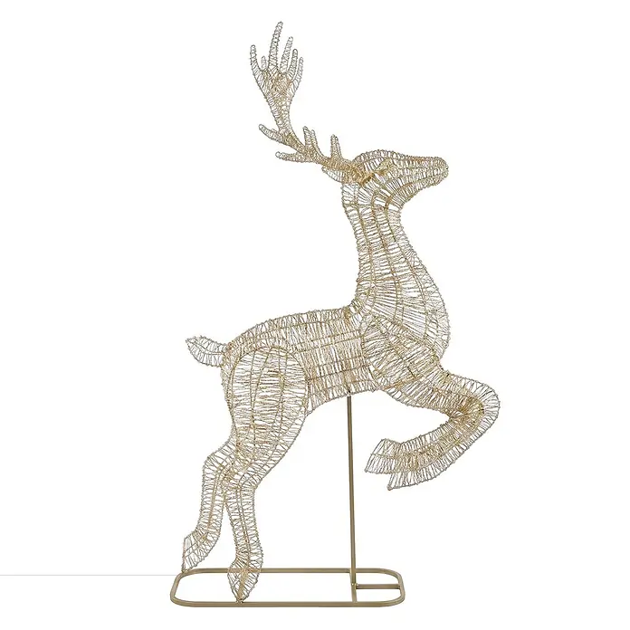 ECD Germany LED Rentier Outdoor XXL Weihnachtsfigur 337 cm Weihnachtsdeko -  - Goldene metallic Draht-Rentierskulptur auf einem Ständer.