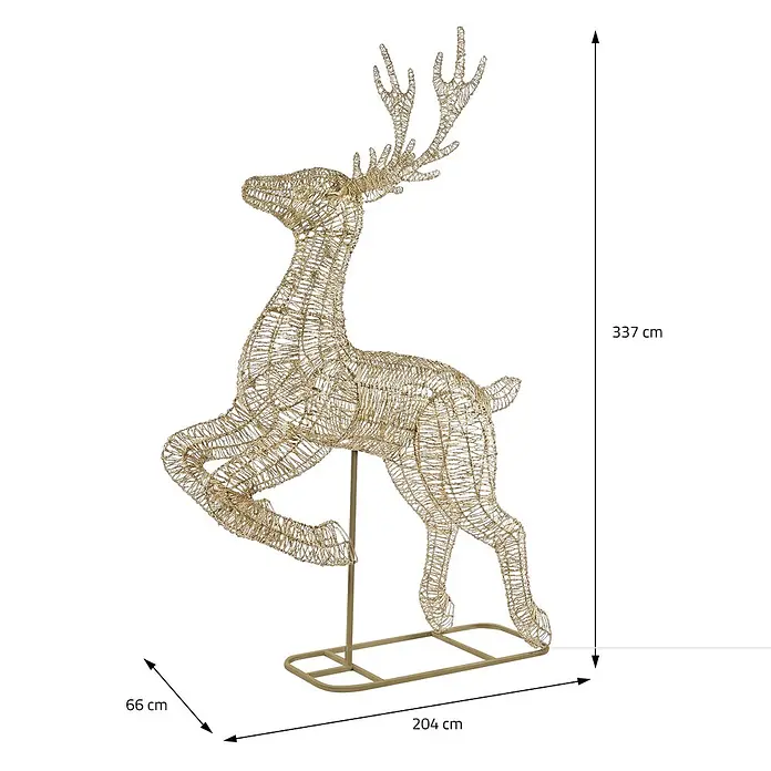 ECD Germany LED Rentier Outdoor XXL Weihnachtsfigur 337 cm Weihnachtsdeko -  - Riesige goldene Draht-Rentier-Dekoration, 337 cm hoch.