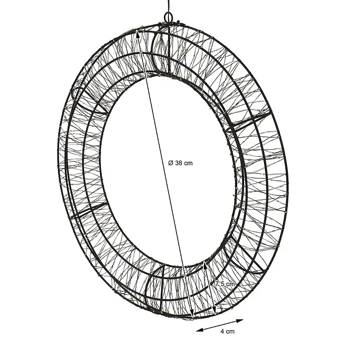 ECD Germany LED Weihnachtskranz Ø38 cm mit Lichterkette 480 LEDs -  - Ein runder, beleuchteter dunkler Metallring mit warmweißen LEDs. Durchmesser 38 cm, Breite 7,5 cm, Tiefe 4 cm.