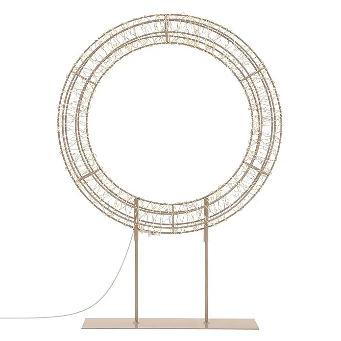 ECD Germany LED Weihnachtskranz 41,5 cm, Weihnachtsdeko mit Lichterkette -  - Große runde Leuchtdekoration mit beigefarbenem Metallrahmen und warmweißen Lichterketten auf einem Ständer.