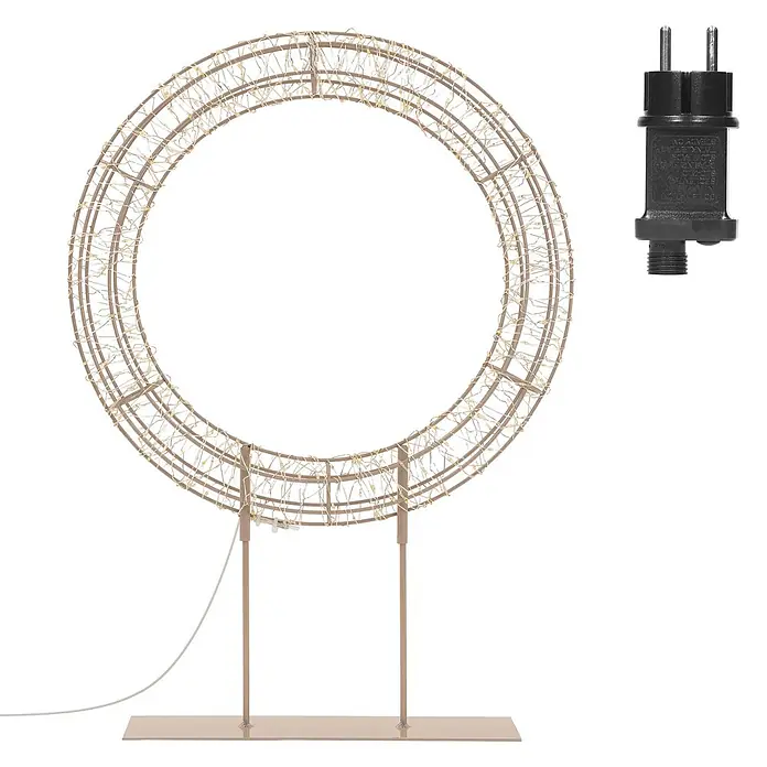 ECD Germany LED Weihnachtskranz 41,5 cm, Weihnachtsdeko mit Lichterkette -  - Hellbraune runde LED-Lichtdekoration mit Ständer und schwarzem Netzstecker.