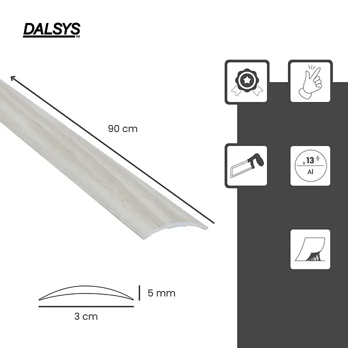 Dalsys Abschlussleiste 90cm Übergangsleiste selbstklebend 30mm Land-Eiche -  - Aluminium-Bodenübergangsprofil, helles Holzdekor, 90x3x0,5 cm, mit gewölbtem Design.
