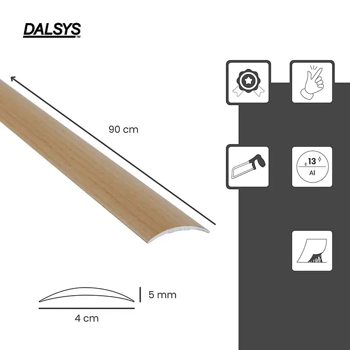 Dalsys Abschlussleiste 90cm Übergangsleiste selbstklebend 40mm Buche -  - Übergangsprofil in heller Holzoptik, 90 cm lang, 4 cm breit und 5 mm hoch, für nahtlose Bodenübergänge.