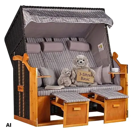 Strandkorb Ostsee XXL Wacholder PE Schwarz Dessin Royal Grau