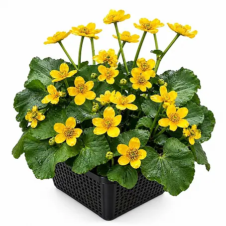 Vdvelde Sumpfdotterblume Caltha Palustris Teich - 4 Pflanzen Set mit Korb & Substrat