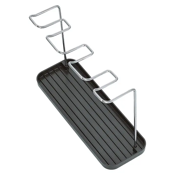 Zeller Present Abtropfgestell - Kunststoff, Schwarz - Dunkelgraues Abtropfgestell aus Kunststoff mit verchromtem Metallgitter, zur Organisation von Küchenutensilien.