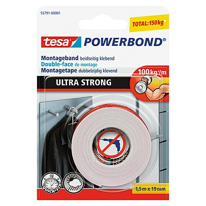 Tesa Powerbond Montagetape Ultra Strong (1,5 m x 19 mm)