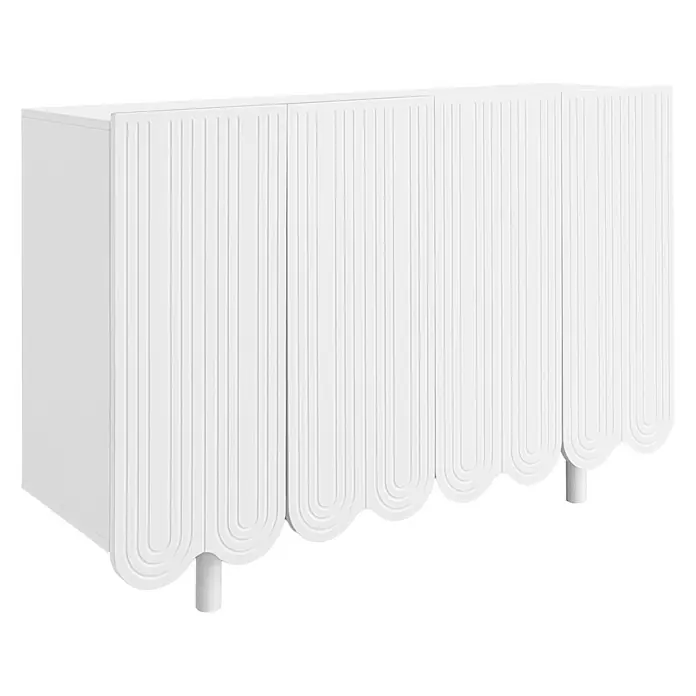 SONNENH Kommode - Weiß, Anzahl Schubladen: 0 Stk. - Weißes Sideboard mit gewellten und geriffelten Türen, auf kurzen Beinen.