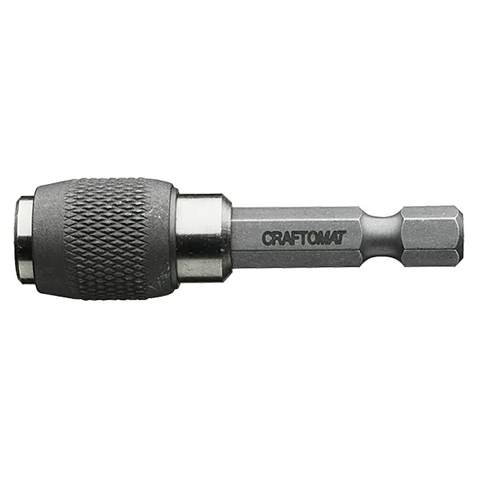 Craftomat Bithalter - Arretierungsring, Geeignet für: Bits mit ¼″-Außensechskantantrieb - Bild einer Craftomat-Bithalterung mit einem Sechskant-Bit für Schraubarbeiten, ideal für Handwerker und Heimwerker.
