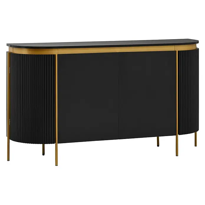 SONNENH Kommode - Schwarz/Gold, Anzahl Schubladen: 0 Stk. - Schwarzes und goldenes Sideboard mit abgerundeter Platte, geriffelten Seiten und schlanken Beinen.
