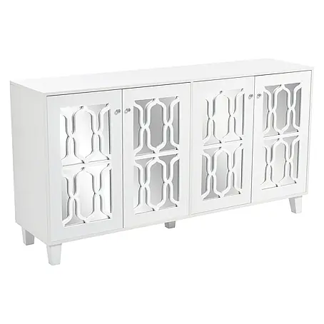 SONNENH Kommode mit 4 Spiegeltüren, Weiß