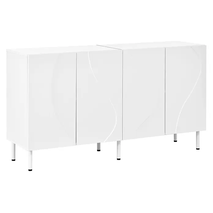 SONNENH Kommode mit geschwungener 3D-Front, Weiß -  - Weißes Sideboard mit vier Türen und wellenförmigem Design auf schlanken weißen Metallbeinen.