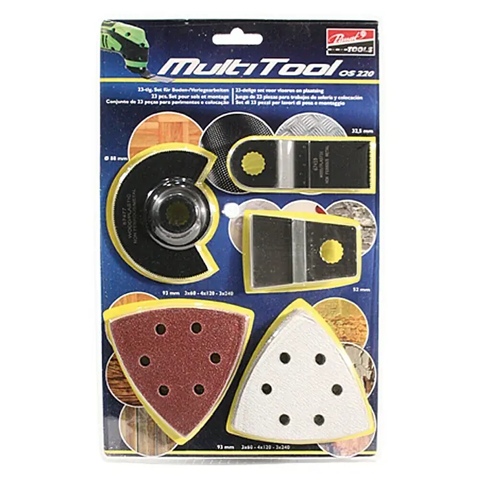 Multifunktionswerkzeug-Zubehör Set 3 Boden/Verlegearbeiten - Passend für Multitool 220 - Multitool OS 220 Zubehörset mit verschiedenen Schleif- und Schneideaufsätzen für diverse Anwendungen.
