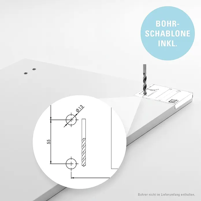 Diamond Doors Schiebetürbeschlag Galaxy Premium Black - Schwarz, Art Beschlag: Offen, 2.000 mm, Passend für: Diamond Doors vorgebohrte Glas-/Holzschiebetüren - Inklusive Bohrschablone für präzises Bohren in eine weiße Platte, mit Bohrer und technischer Zeichnung (Ø13, 55mm).