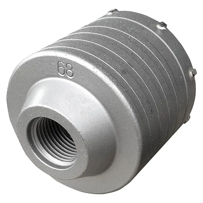 ALLEGRA Bohrkrone 68 mm - 1 Stk., Durchmesser Bohrer: 68 mm - Silbergrauer zylindrischer Kernbohrer mit Innengewinde und Schneidsegmenten am Rand, mit '68' gekennzeichnet.