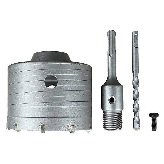 ALLEGRA Bohrkrone 82 mm - 1 Stk., Durchmesser Bohrer: 82 mm - Silbernes Kernbohrer-Set für Mauerwerk mit SDS-Plus-Adapter, Zentrierbohrer und Befestigungsschraube.
