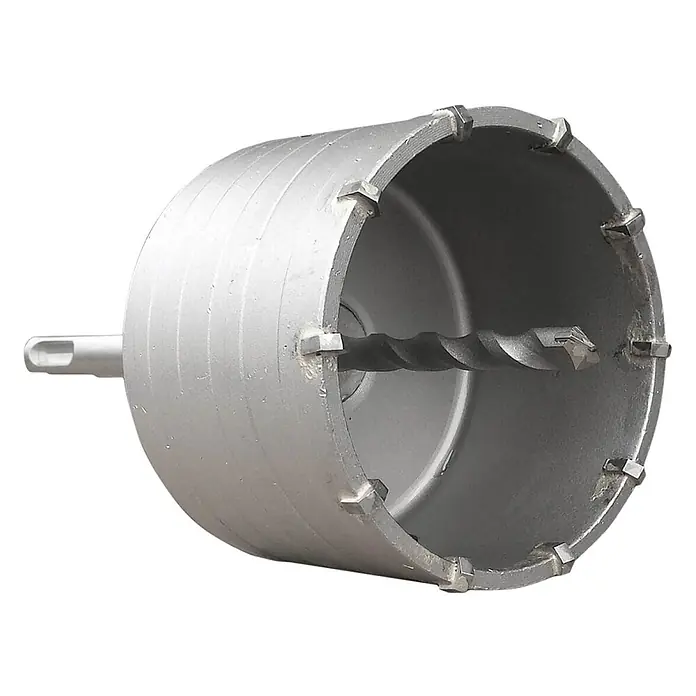 ALLEGRA Bohrkrone 82 mm - 1 Stk., Durchmesser Bohrer: 82 mm - Hochleistungs-Kernbohrer in Silbergrau mit robusten Hartmetallzähnen und Zentrierbohrer für Beton oder Mauerwerk.