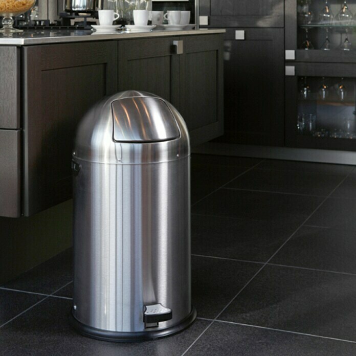 Vepa Bins Treteimer Kickcan (33 l, Farbe: Silber Metallic, Rund, Metall)