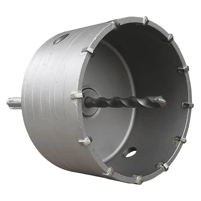 ALLEGRA Bohrkrone 100 mm - 1 Stk., Durchmesser Bohrer: 100 mm - Graue Metall-Lochsäge mit Hartmetallzähnen und Zentrierbohrer.