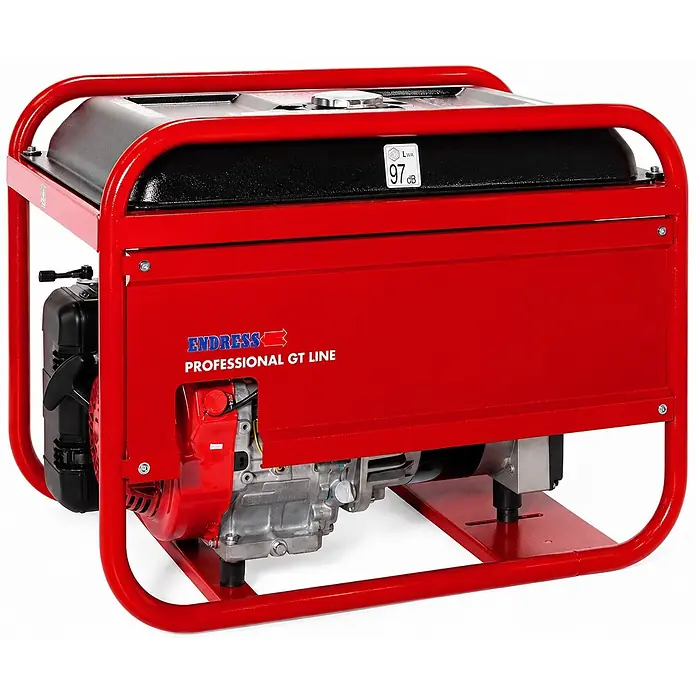 Endress Stromerzeuger ESE 606 HS-GT - Nennleistung: 5,5 kW, Tankvolumen: 30 l - Ein roter tragbarer Generator mit schwarzem Kraftstofftank, beschriftet mit "ENDRESS PROFESSIONAL GT LINE".