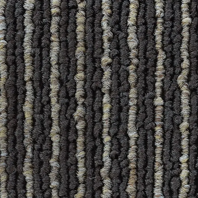 Floordirekt Teppichfliese Bohemia - 50 x 50 cm - 0,25 m² - Braun -  - Gestreifter Teppich in Dunkelbraun und Hellbeige mit texturiertem Rillenmuster.