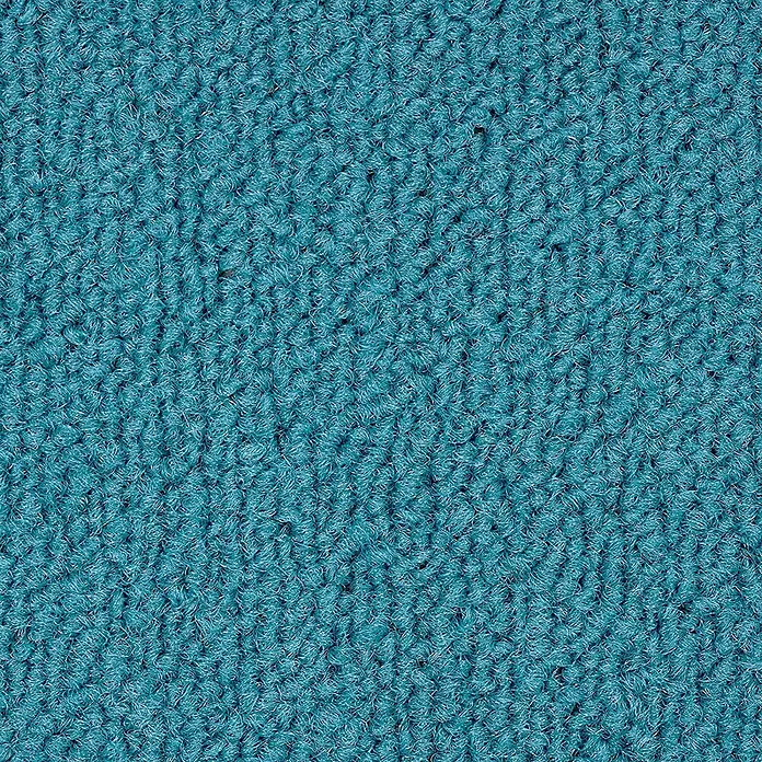 Floordirekt Teppichfliese Edinburgh - 50 x 50 cm - 0,25 m² - Türkis -  - Nahaufnahme einer türkisfarbenen Teppichstruktur mit Schlingenflor, ideal für Bodenbeläge.