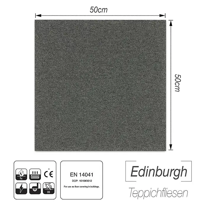 Floordirekt Teppichfliese Edinburgh - 50 x 50 cm - 0,25 m² - Anthrazit -  - Graue 50x50cm Edinburgh Teppichfliese, geeignet als Bodenbelag in Gebäuden.