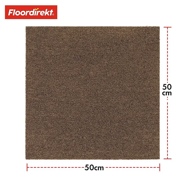 Floordirekt Teppichfliese Moscow Selbstliegend 50 x 50 cm 0,25 m² Hellbraun -  - Braune Floordirekt Teppichfliese, 50x50 cm, mit Schlingenflor-Textur.