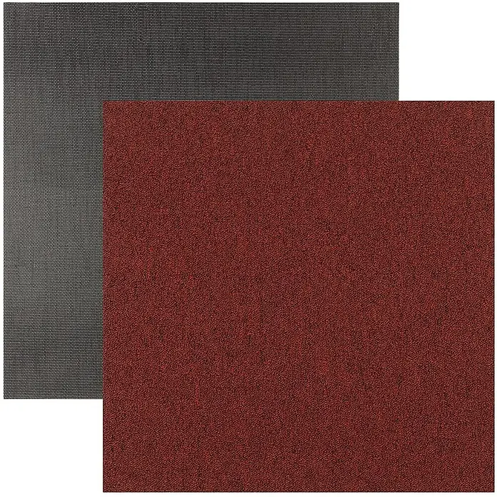 Floordirekt Teppichfliese Edinburgh - 50 x 50 cm - 0,25 m² - Rot -  - Zwei strukturierte Muster: ein dunkelgraues Webmuster, ein rotbrauner Teppichflor.