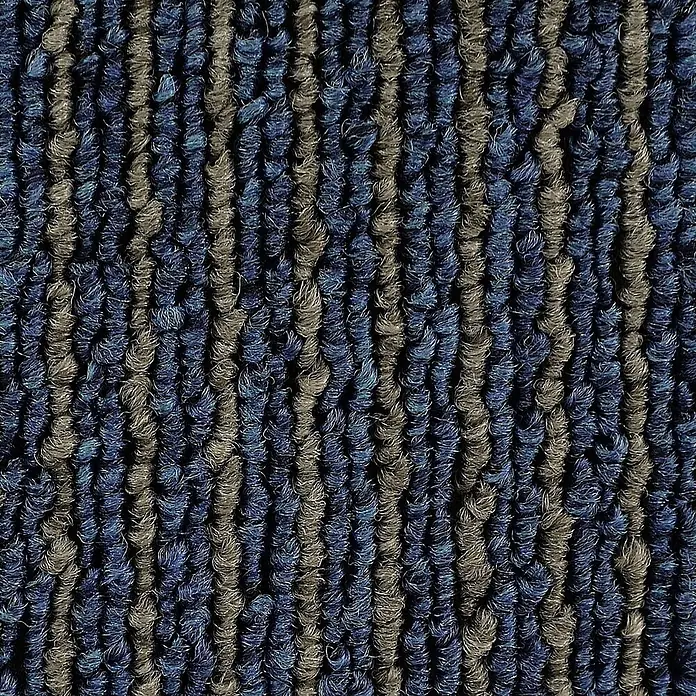 Floordirekt Teppichfliese Bohemia - 50 x 50 cm - 0,25 m² - Blau -  - Texturierter blau-grau gestreifter Teppich.