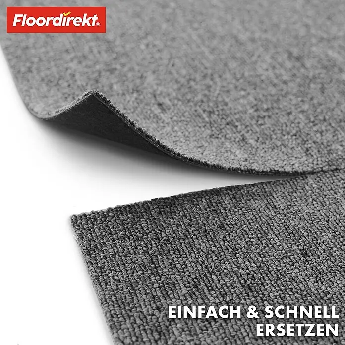 Floordirekt Teppichfliese Moscow 50 x 50 cm Grau -  - Graue, texturierte Teppichfliesen, leicht austauschbar, zeigen ihre modulare Beschaffenheit.