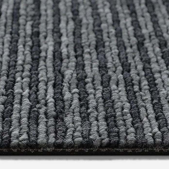 Floordirekt Teppichfliese Bohemia - 50 x 50 cm - 0,25 m² - Grau -  - Texturierter gestreifter Teppich in Grau- und Schwarztönen, mit dichtem Schlingenflor.