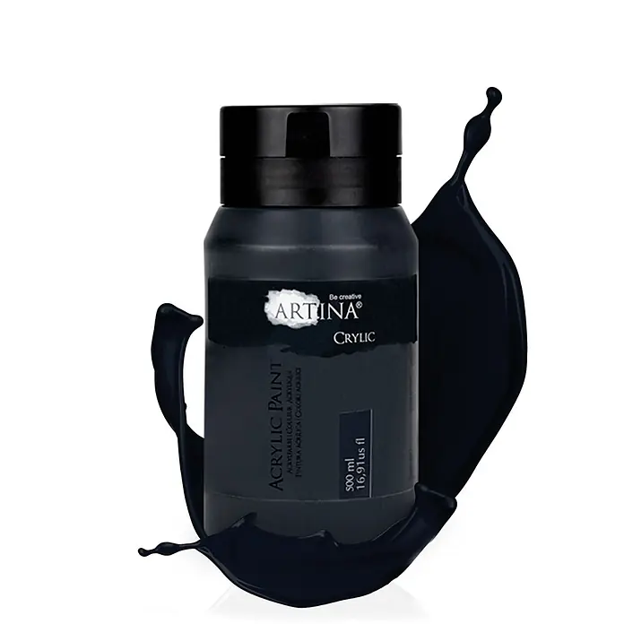 Artina Acrylfarbe Crylic -  - Schwarze ARTINA CRYLIC Acrylfarbenflasche mit Farbspritzer. Enthält 500 ml.