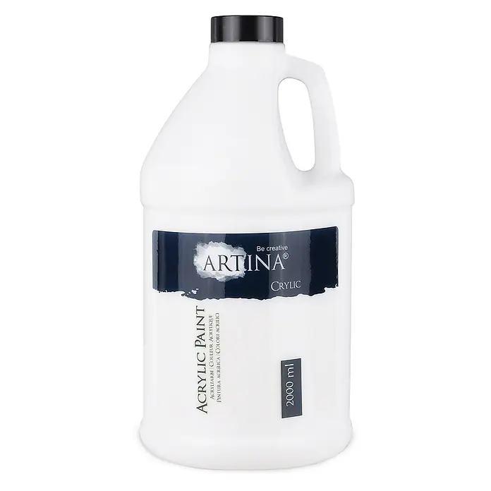 Artina Acrylfarbe Crylic -  - Weißer 2000ml Artina Acrylfarbkanister mit schwarzem Deckel und dunkelblauem Etikett.