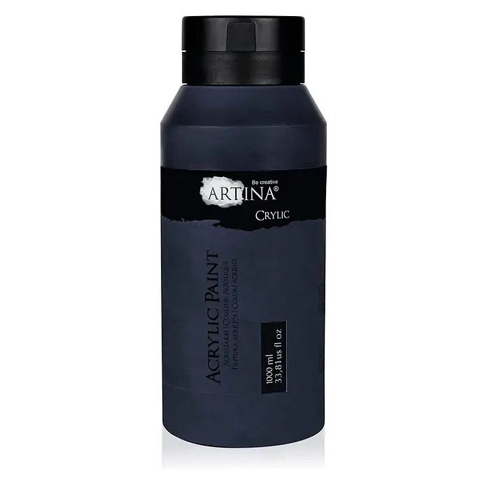 Acrylfarben 1000 ml Tube Schwarz Crylic Hohe Pigmentierun -  - Schwarze ARTINA CRYLIC Acrylfarbenflasche, 1000 ml.
