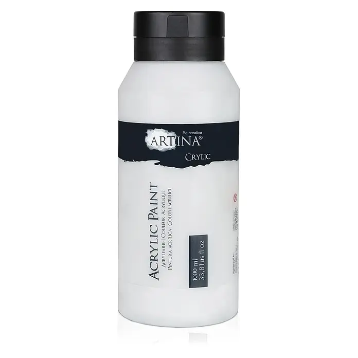 Acrylfarben 1000 ml Tube Titanweiss Crylic Hohe Pigmentierun -  - Weiße Artina Cryllic Acrylfarbe Flasche mit schwarzem Deckel und Etikett, 1000 ml (33,81 us fl oz).