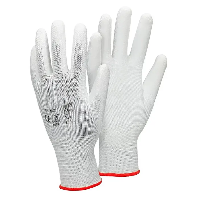 ECD Germany Arbeitshandschuhe 4er Set Mechanikerhandschuhe Größe: S Weiß atmungsaktiv & rutschfest - Weiß, Polyester - Weiße Strick-Schutzhandschuhe mit feiner Netzstruktur und roten Bündchen.