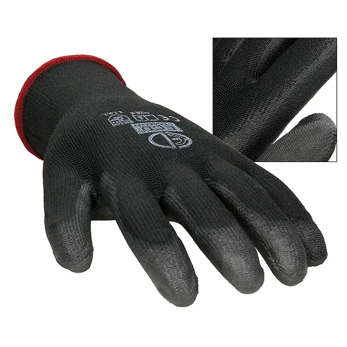 ECD Germany Arbeitshandschuhe 24er Set Mechanikerhandschuhe Größe: S atmungsaktiv & rutschfest - Schwarz, Polyester - Schwarzer Arbeitshandschuh mit rotem Bündchen und strukturierter Handfläche für besseren Halt und Schutz.