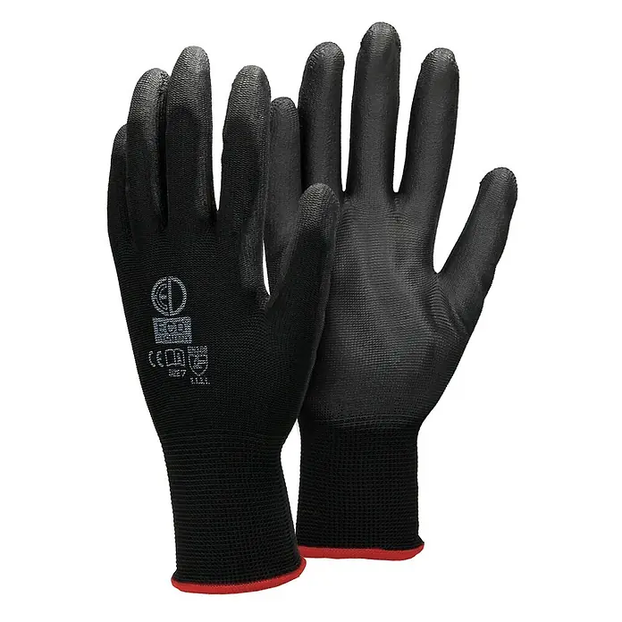 ECD Germany Arbeitshandschuhe 24er Set Mechanikerhandschuhe Größe: S atmungsaktiv & rutschfest - Schwarz, Polyester - Schwarze Arbeitshandschuhe mit strukturierter Grifffläche und rotem Bund.