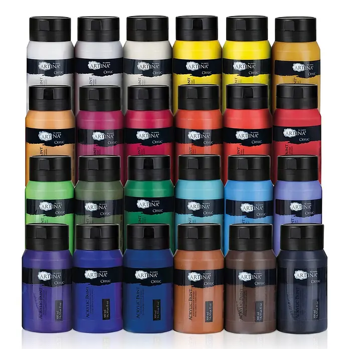 Artina Acrylfarben-Set Crylic -  - Große Sammlung bunter Artina Crylic 500 ml Acrylfarbenflaschen.
