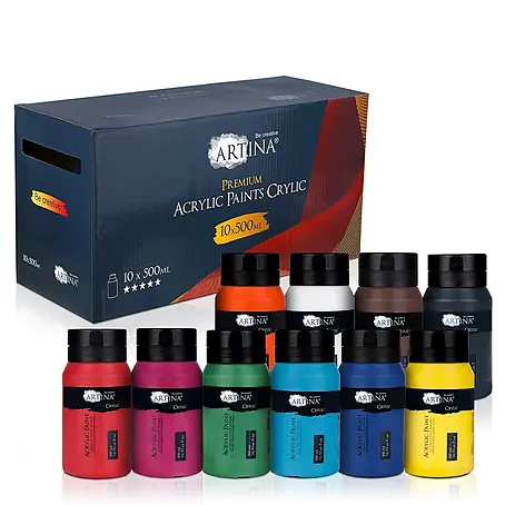 10er Acrylfarben Set 500ml Crylic Hohe Pigmentierung
