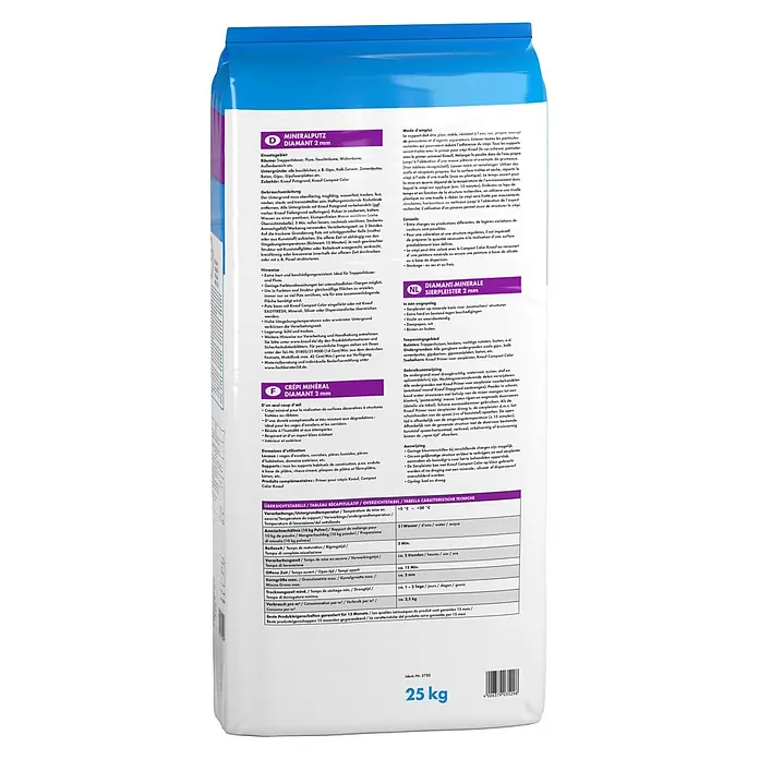 Knauf Dekoputz Mineralputz Diamant - Reinweiß, Körnung: 2 mm, 25 kg - Blauer Sack Mineralputz Diamant 2 mm, 25 kg.