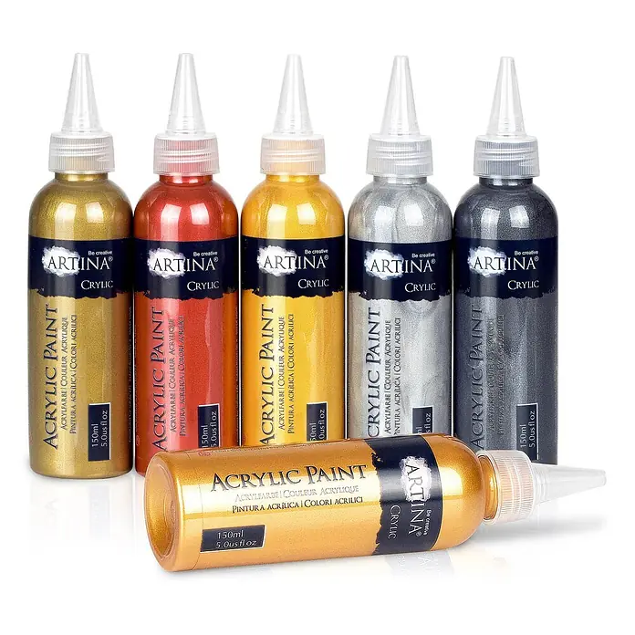 6 x 150ml Acrylfarben Metallic Set Crylic Metallic Crylic -  - Sechs ARTINA Crylic Metallic-Acrylfarbflaschen in Goldtönen, Kupfer, Silber und Dunkelgrau, je 150 ml.