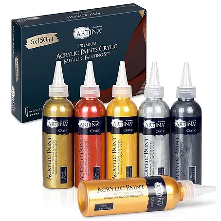 6 x 150ml Acrylfarben Metallic Set Crylic Metallic Crylic